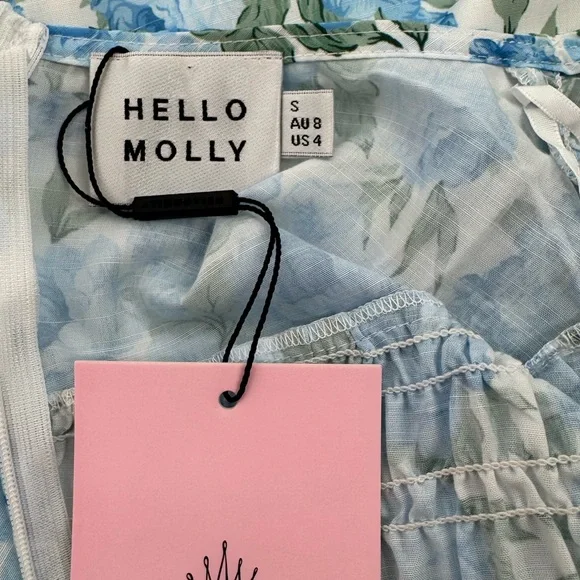 Hello Molly Picnic Loving Tie Front Dress - Blue Floral Print - Size Small - NWT - Picture 12 of 15